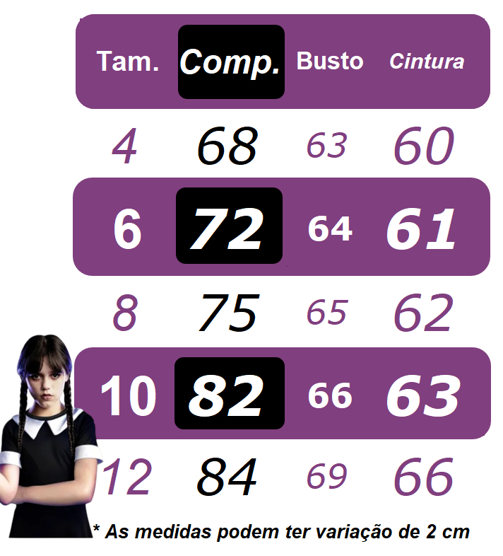 Fantasia Infantil da Wandinha Com Tiara de Tranças Preto Festas