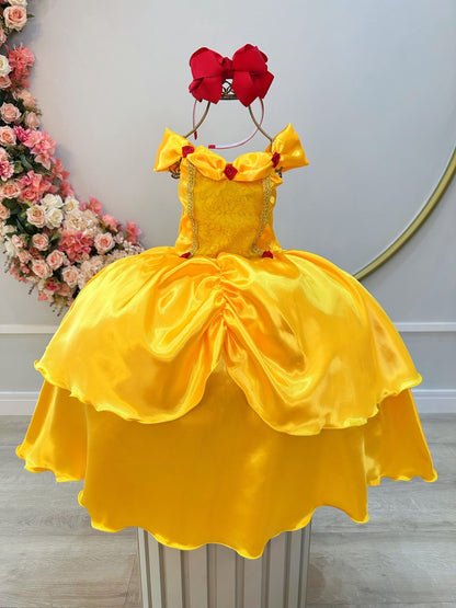 Fantasia Infantil Bela e a Fera Amarelo Escuro Festas