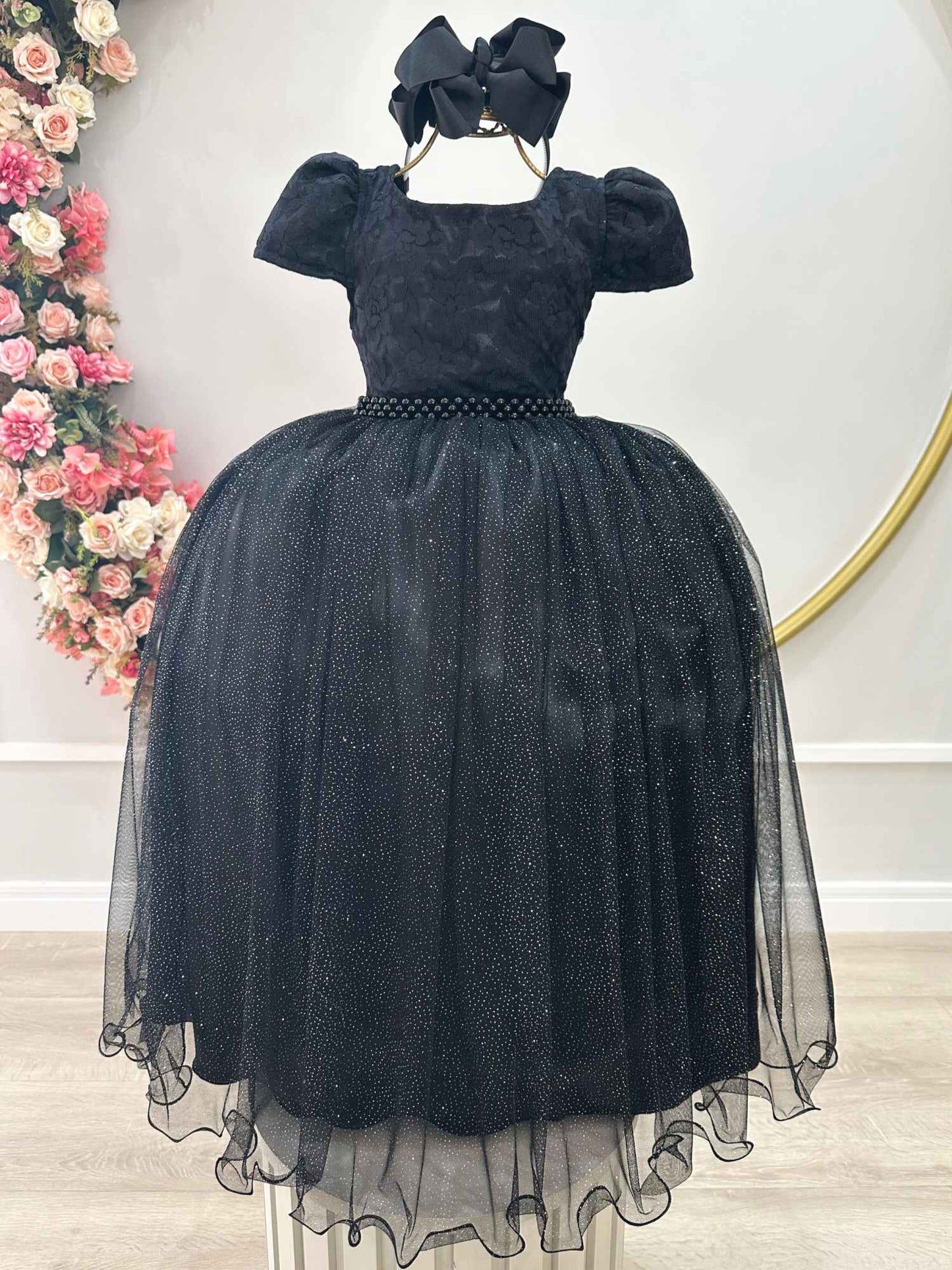 Vestido Infantil Preto Longo Damas C/ Renda Casamento