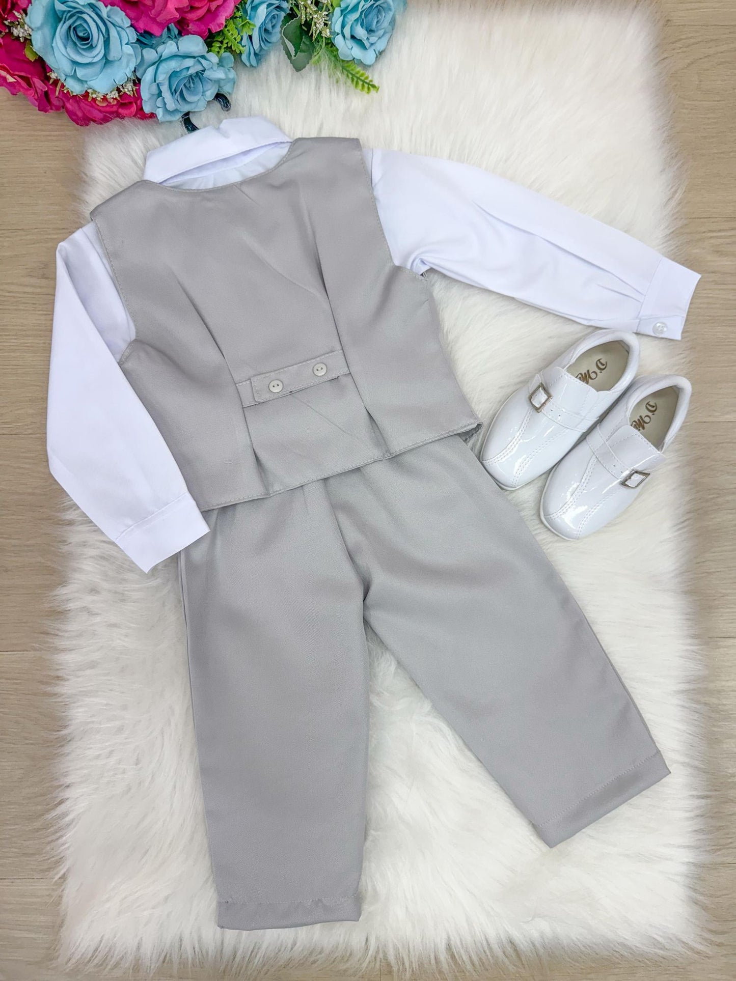 Conjunto Miss Cherry Social Colete Cinza Claro