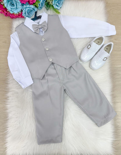 Conjunto Miss Cherry Social Colete Cinza Claro