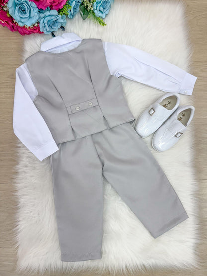 Conjunto Miss Cherry Social Colete Cinza Claro