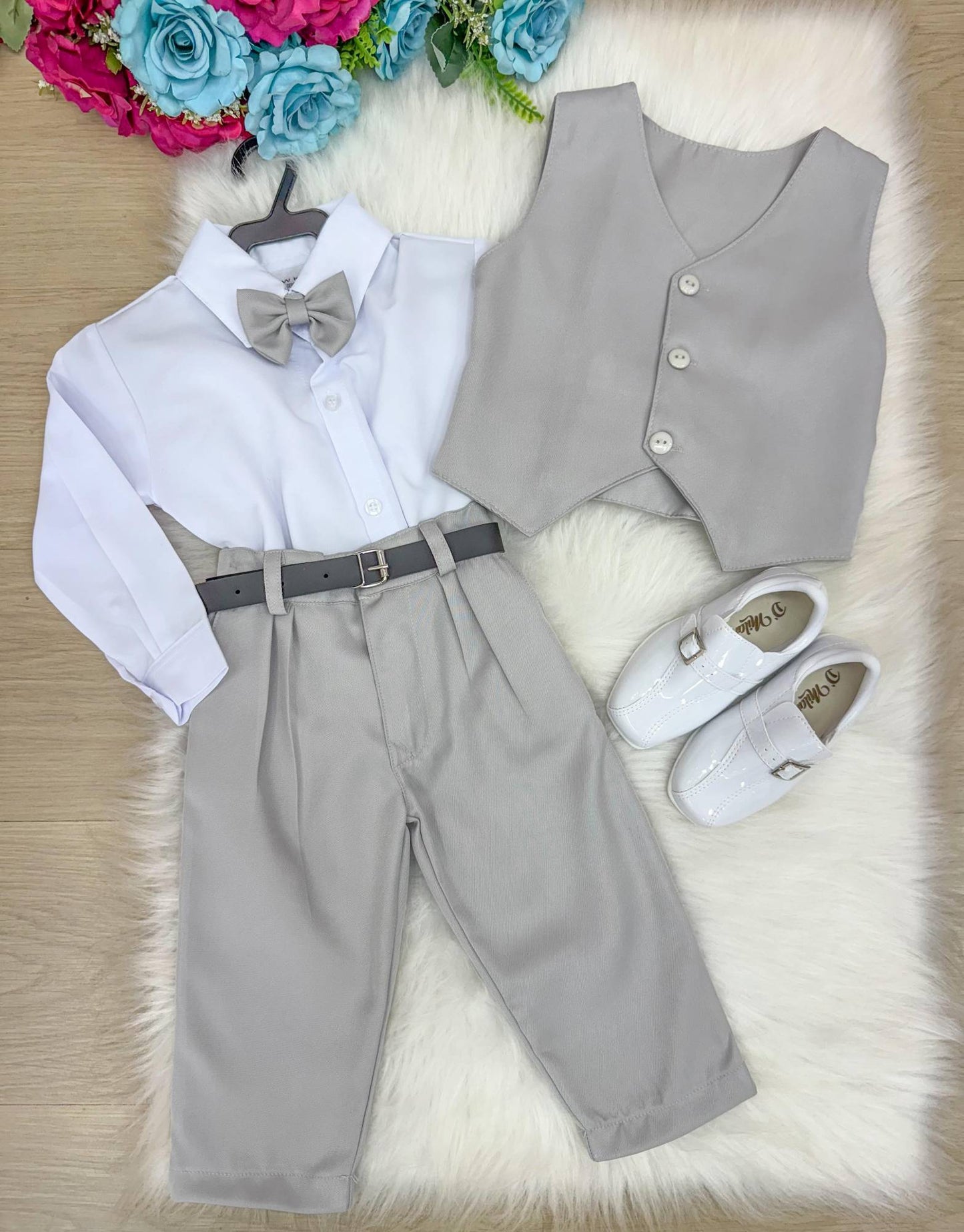 Conjunto Miss Cherry Social Colete Cinza Claro