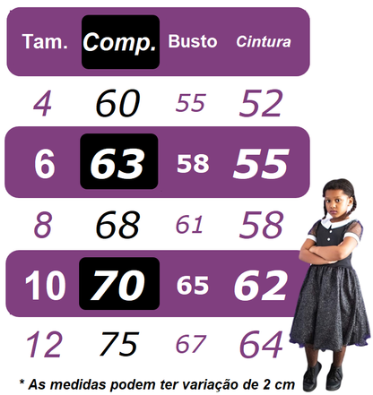 Vestido Fantasia Infantil Preto Wandinha Addams