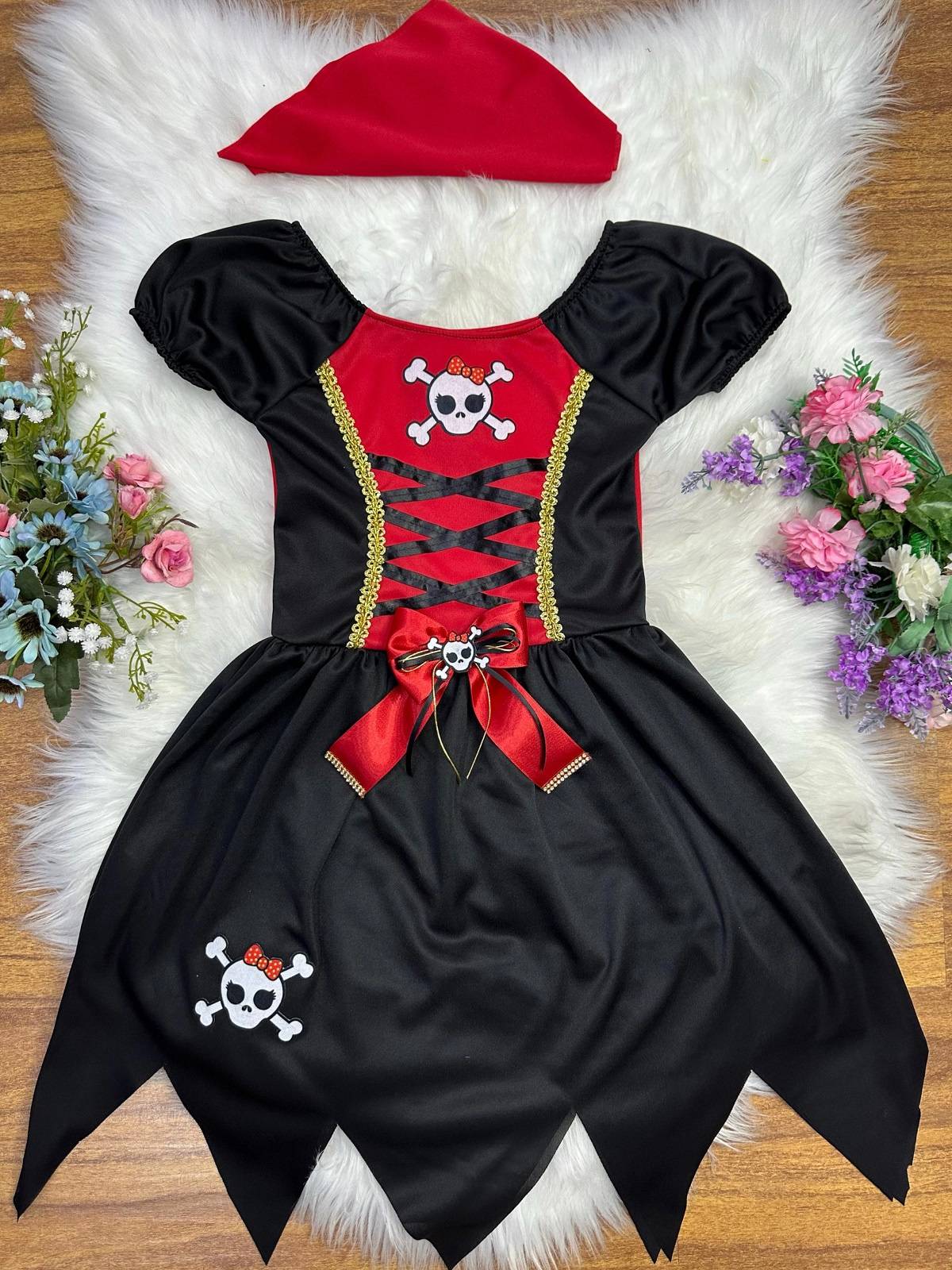 Fantasia Infantil Capitã Pirata Acompanha o Lenço de Cabelo Festas