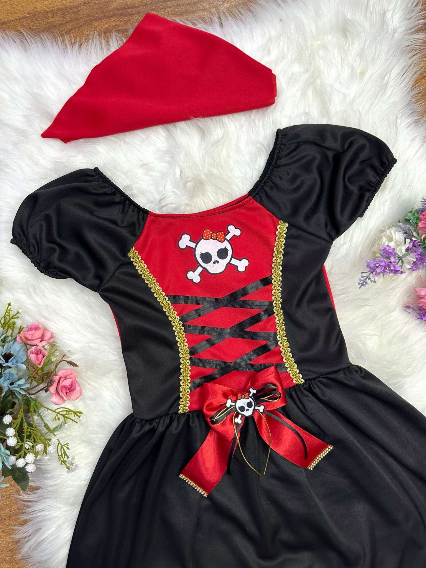 Fantasia Infantil Capitã Pirata Acompanha o Lenço de Cabelo Festas