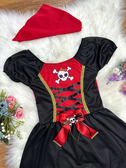 Fantasia Infantil Capitã Pirata Acompanha o Lenço de Cabelo Festas