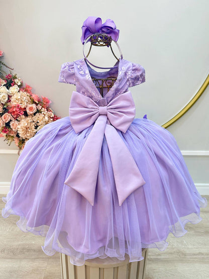 Vestido Infantil Lilás Apliques Flores e Borboletas Festas