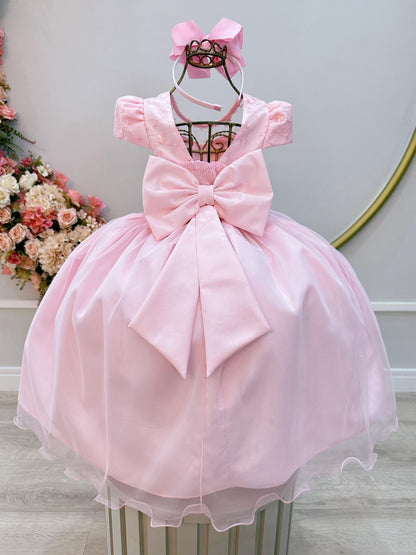Vestido Infantil Rosa Claro C/ Renda e Pérolas Festas Daminhas
