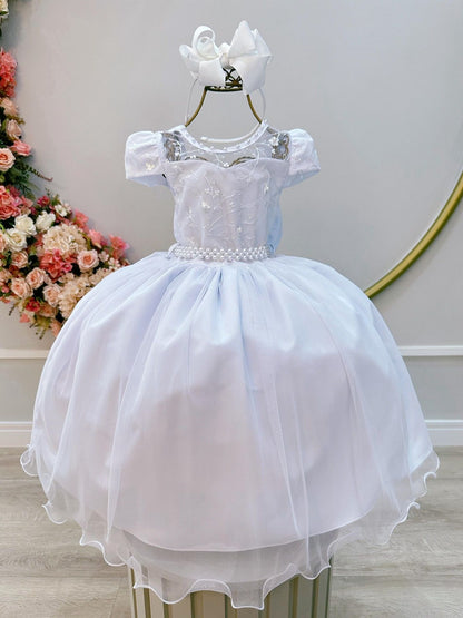 Vestido Infantil Branco C/ Renda e Pérolas Festas Daminhas