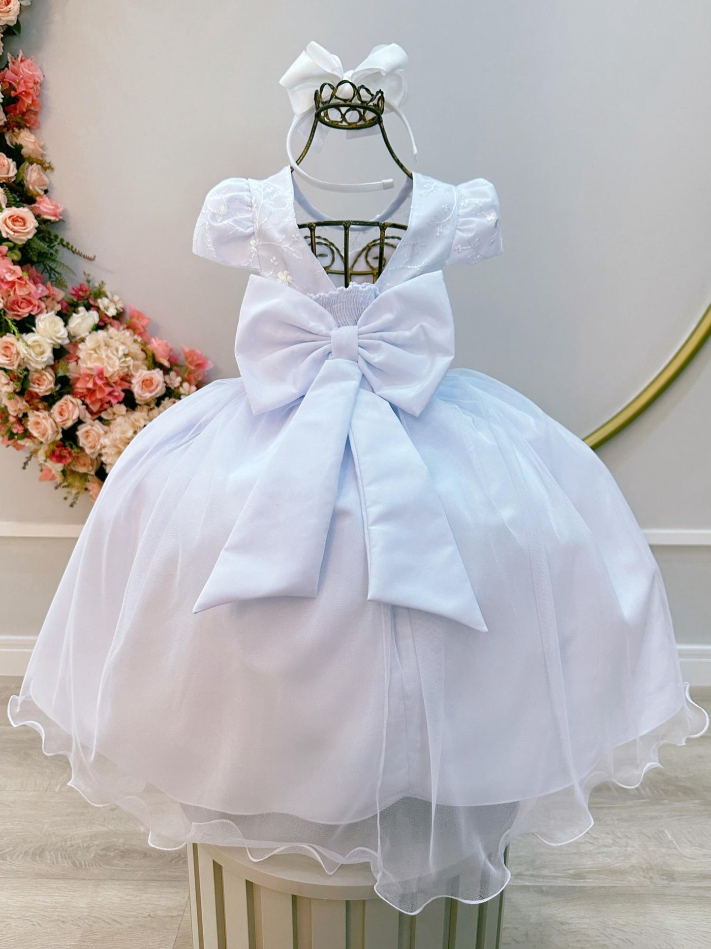 Vestido Infantil Branco C/ Renda e Pérolas Festas Daminhas