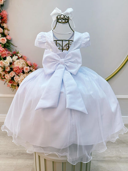 Vestido Infantil Branco C/ Renda e Pérolas Festas Daminhas