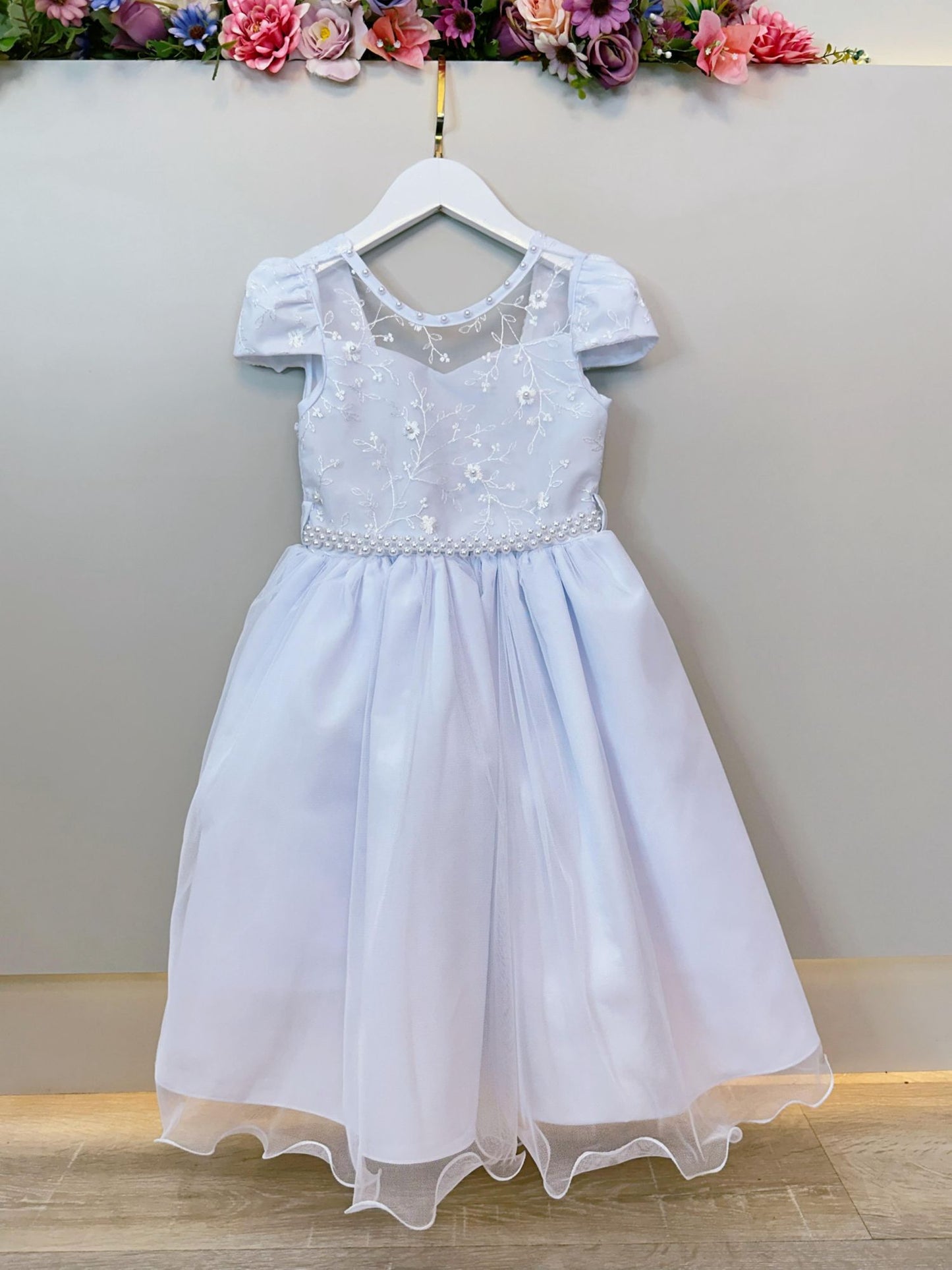 Vestido Infantil Branco C/ Renda e Pérolas Festas Daminhas