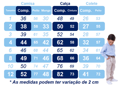 Conjunto Social Pajem Camisa Branca com Calça e Colete Cinza