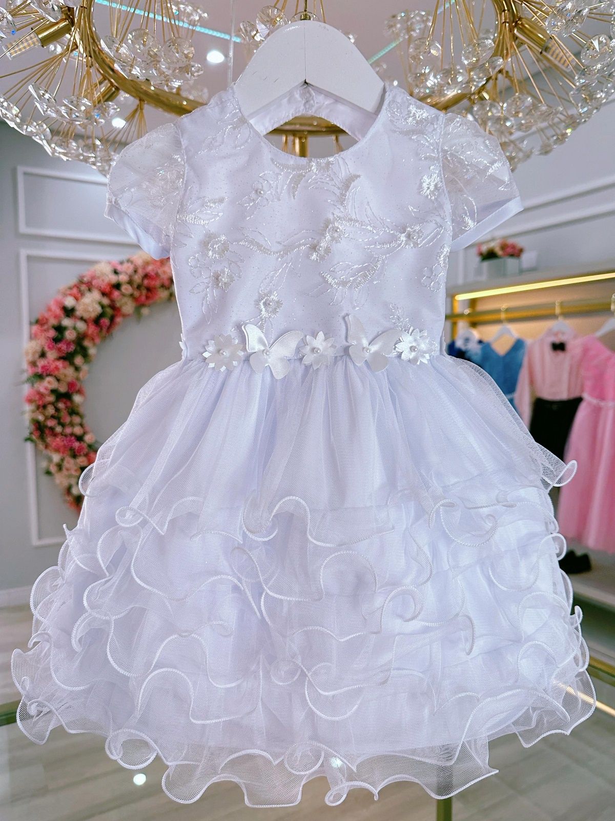 Vestido Bebê Branco Jardim Encantado