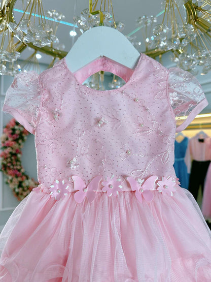 Vestido Bebê Rosa Claro Jardim Encantado Batizado