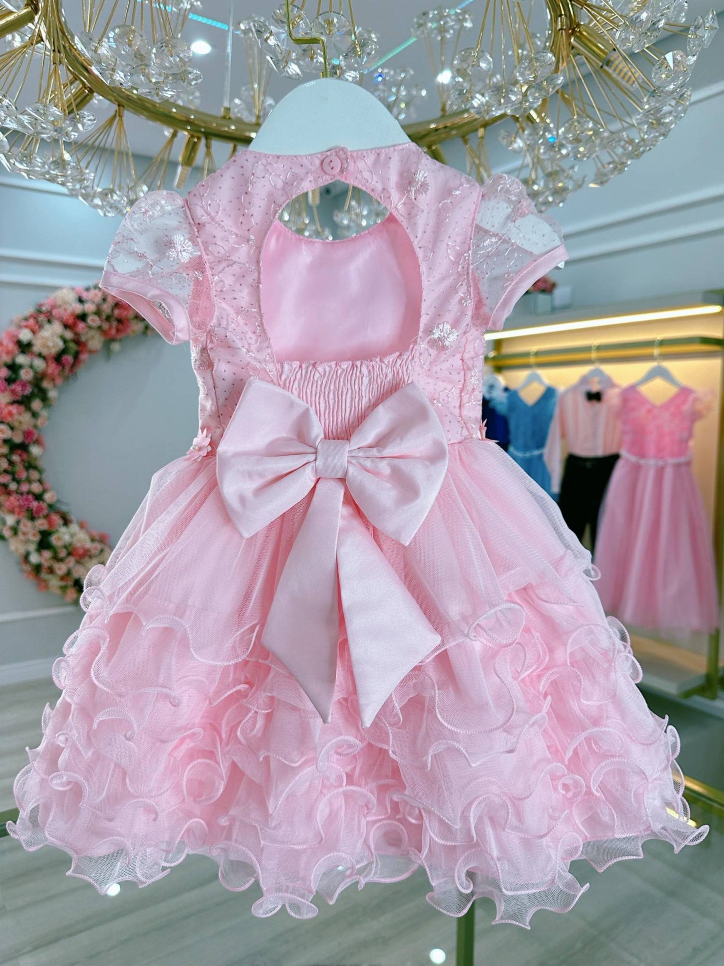 Vestido Bebê Rosa Claro Jardim Encantado Batizado