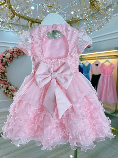 Vestido Bebê Rosa Claro Jardim Encantado Batizado