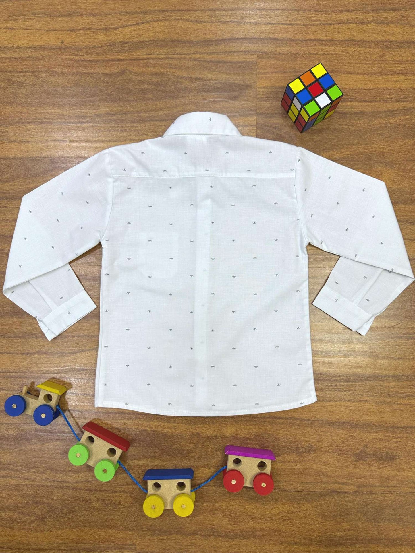 Camisa Social Branca Estampa Coroa Manga Longa Algodão