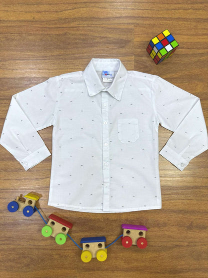 Camisa Social Branca Estampa Coroa Manga Longa Algodão