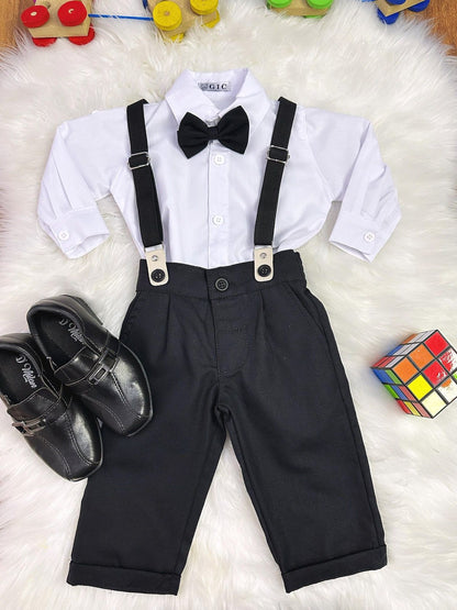 Conjunto Social Bebê Calça Susp. Preto e Camisa Branca