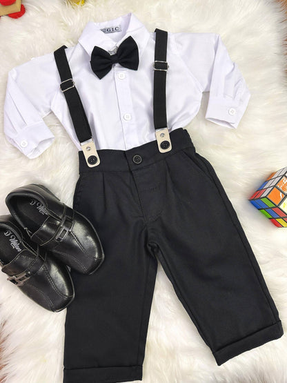 Conjunto Social Bebê Calça Susp. Preto e Camisa Branca