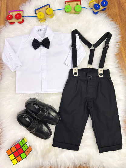 Conjunto Social Bebê Calça Susp. Preto e Camisa Branca
