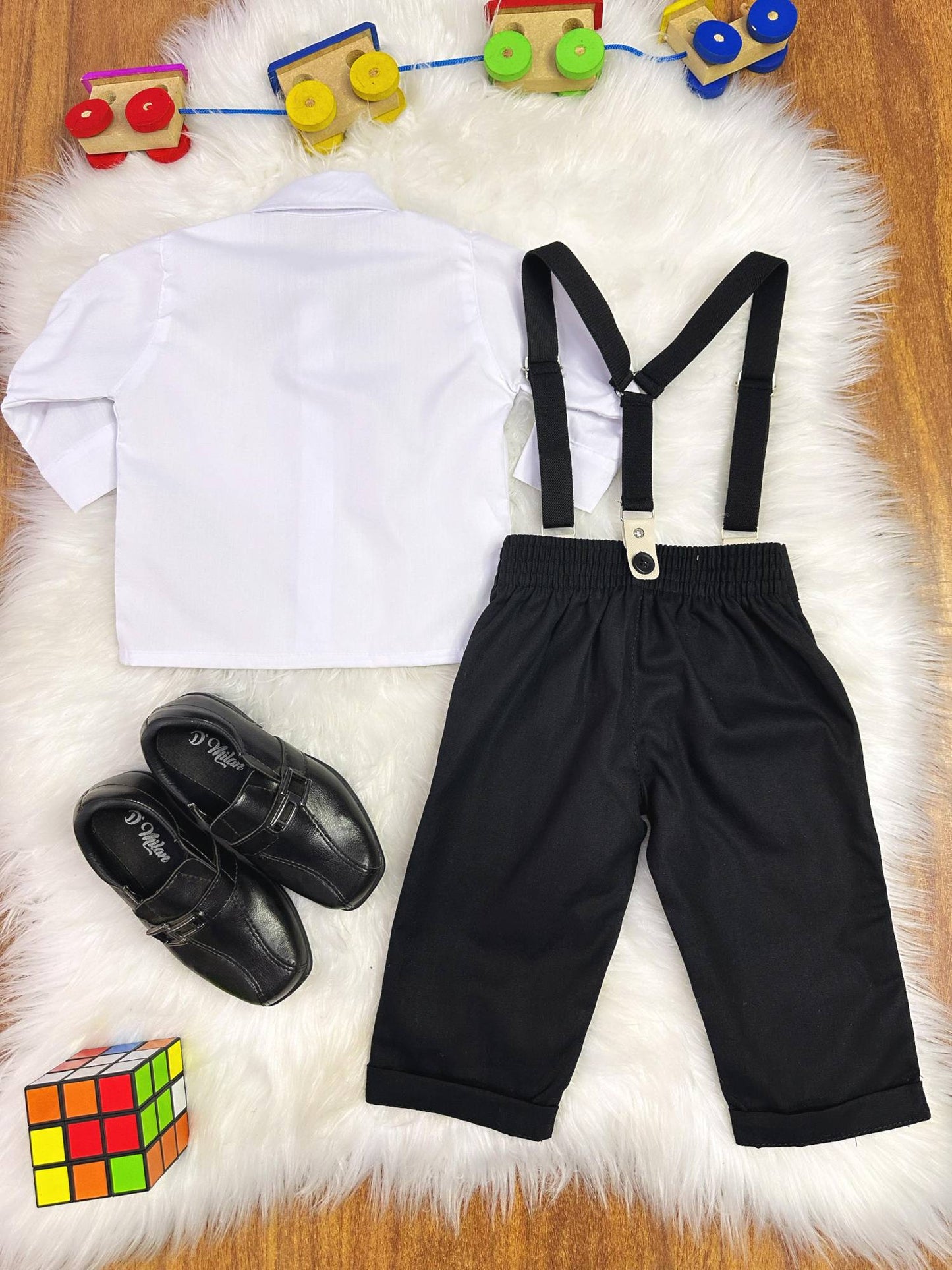 Conjunto Social Bebê Calça Susp. Preto e Camisa Branca