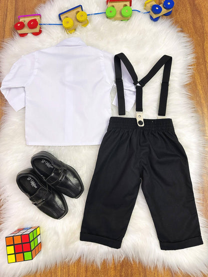 Conjunto Social Bebê Calça Susp. Preto e Camisa Branca