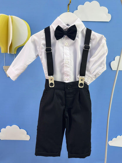 Conjunto Social Bebê Calça Susp. Preto e Camisa Branca
