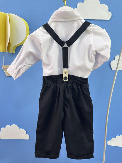 Conjunto Social Bebê Calça Susp. Preto e Camisa Branca