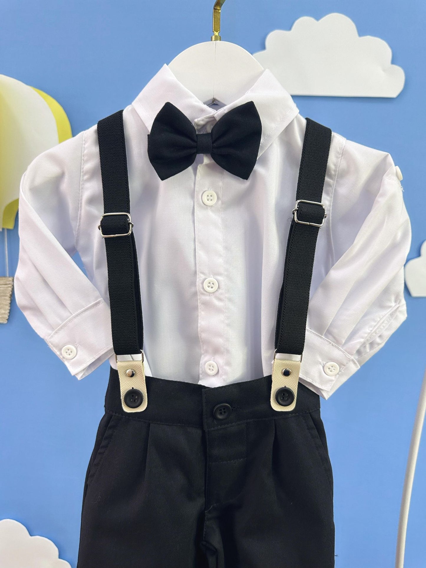 Conjunto Social Bebê Calça Susp. Preto e Camisa Branca