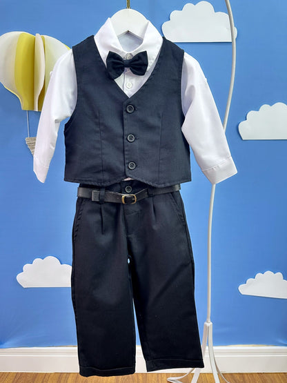 Conjunto Social Bebê Calça Colete Preto e Camisa Branca