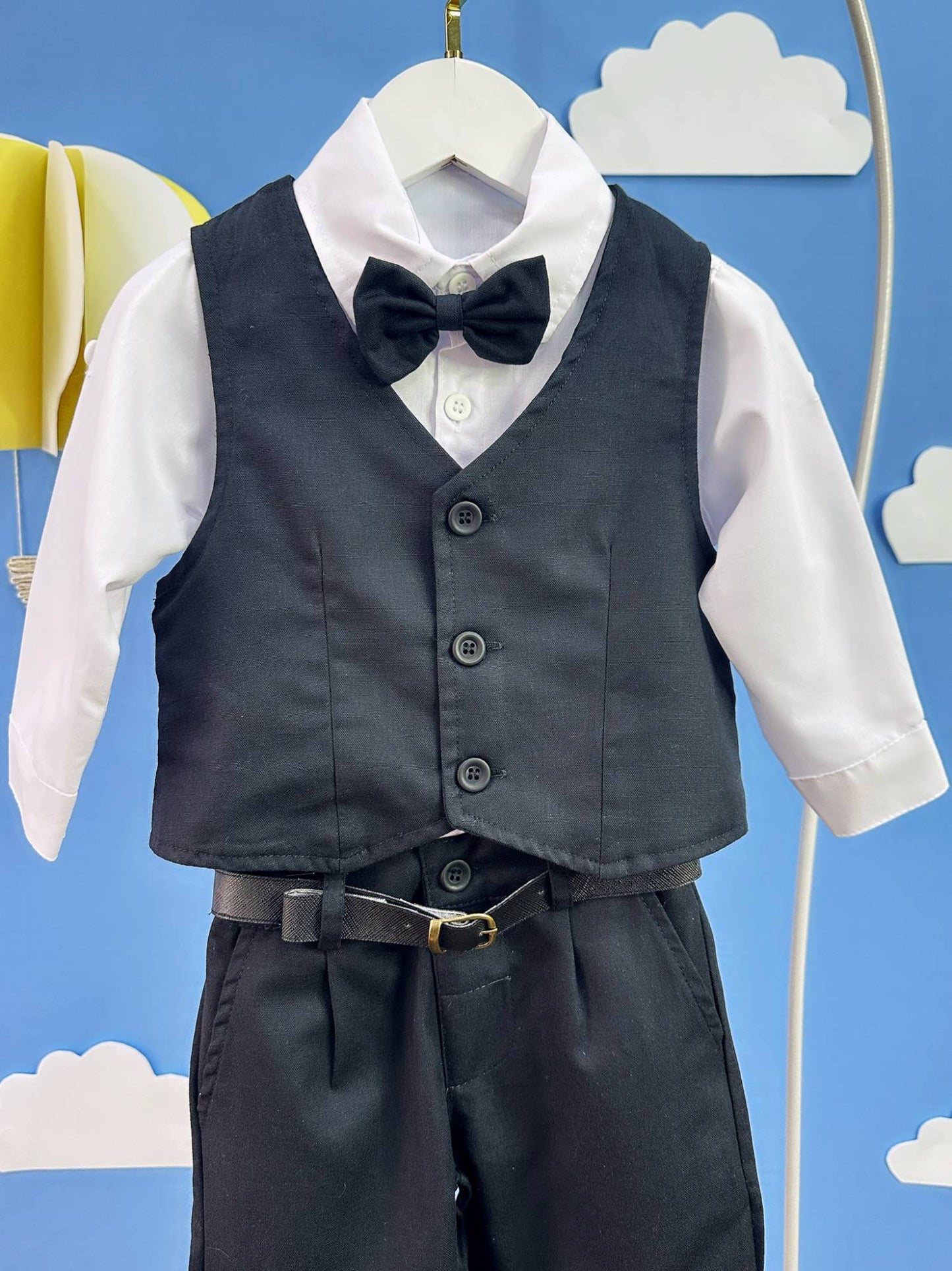 Conjunto Social Bebê Calça Colete Preto e Camisa Branca