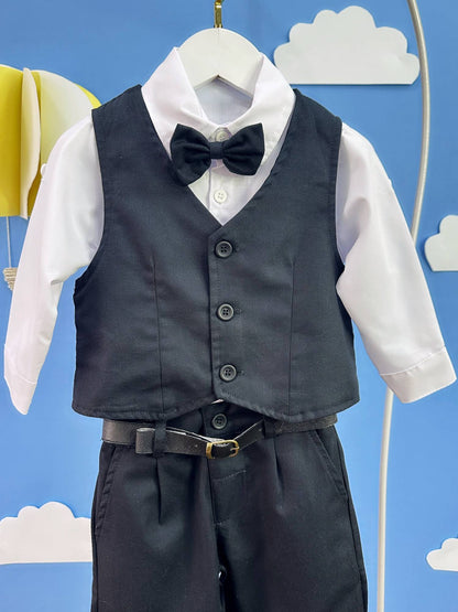 Conjunto Social Bebê Calça Colete Preto e Camisa Branca