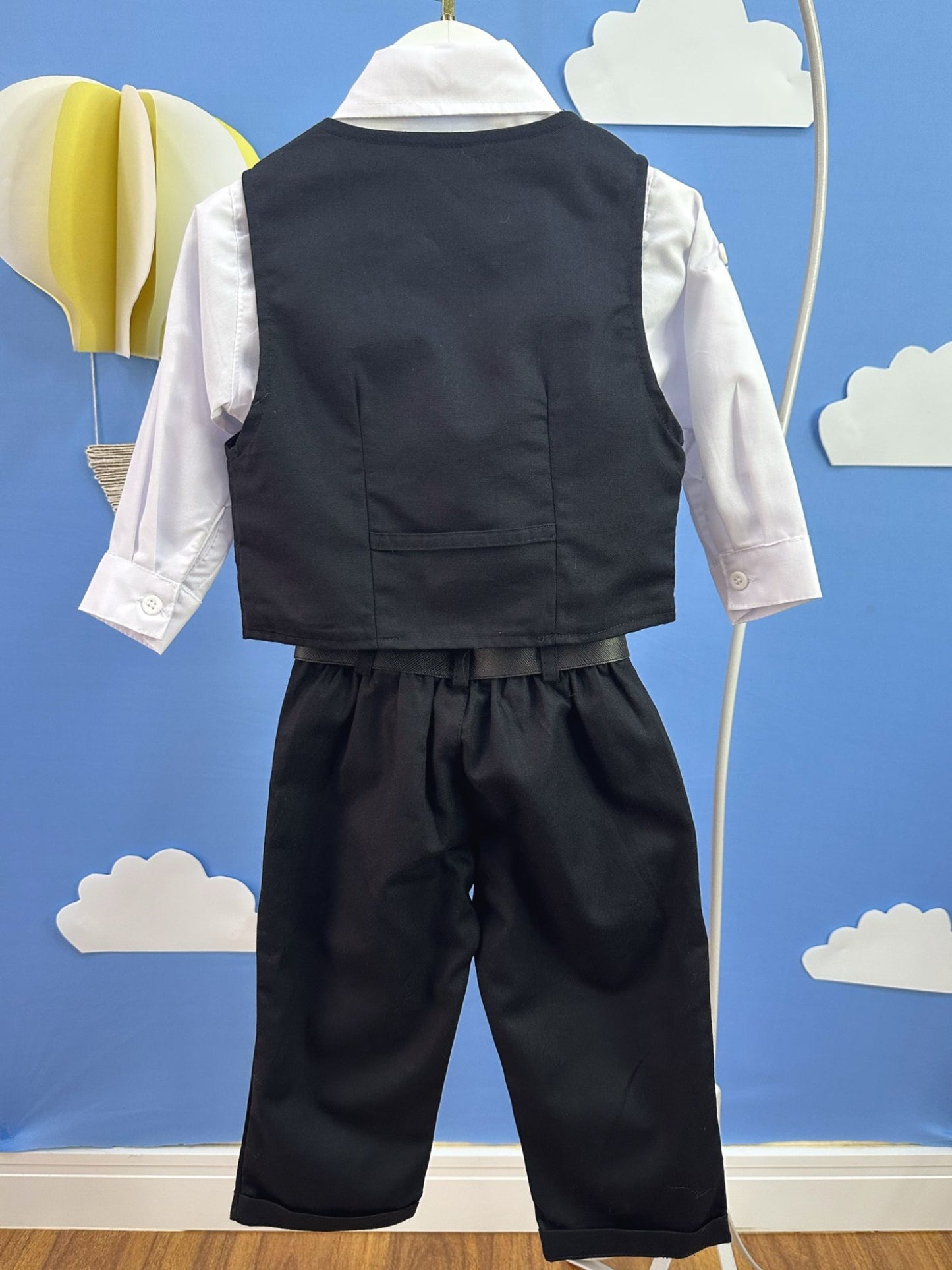 Conjunto Social Bebê Calça Colete Preto e Camisa Branca