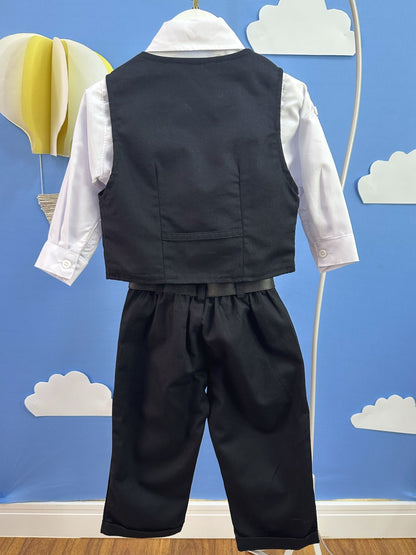 Conjunto Social Bebê Calça Colete Preto e Camisa Branca