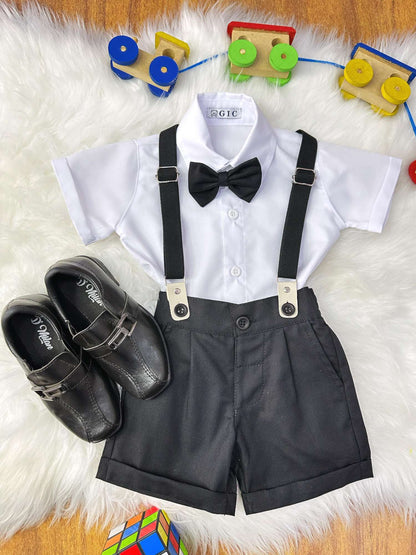 Conjunto Social Bebê Short Susp. Preto e Camisa Branca
