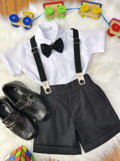 Conjunto Social Bebê Short Susp. Preto e Camisa Branca