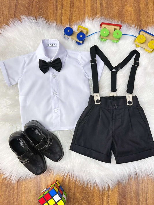 Conjunto Social Bebê Short Susp. Preto e Camisa Branca
