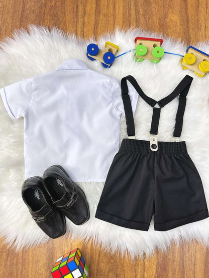 Conjunto Social Bebê Short Susp. Preto e Camisa Branca