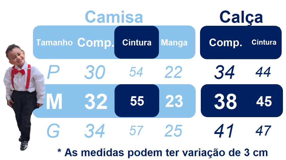 Conjunto Social Bebê Calça Susp. Azul Escuro e Camisa Branca