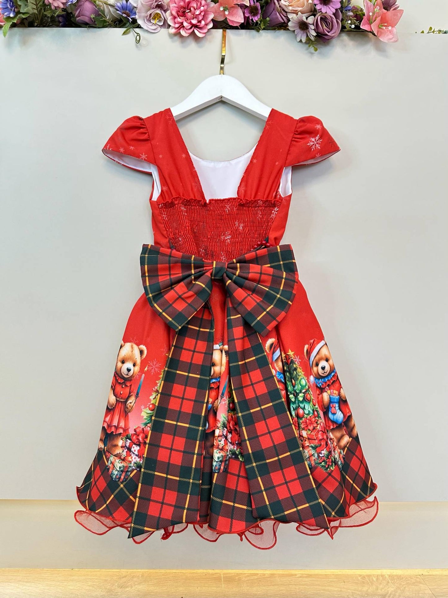 Vestido Infantil Vermelho Ursinhos Festas Natal