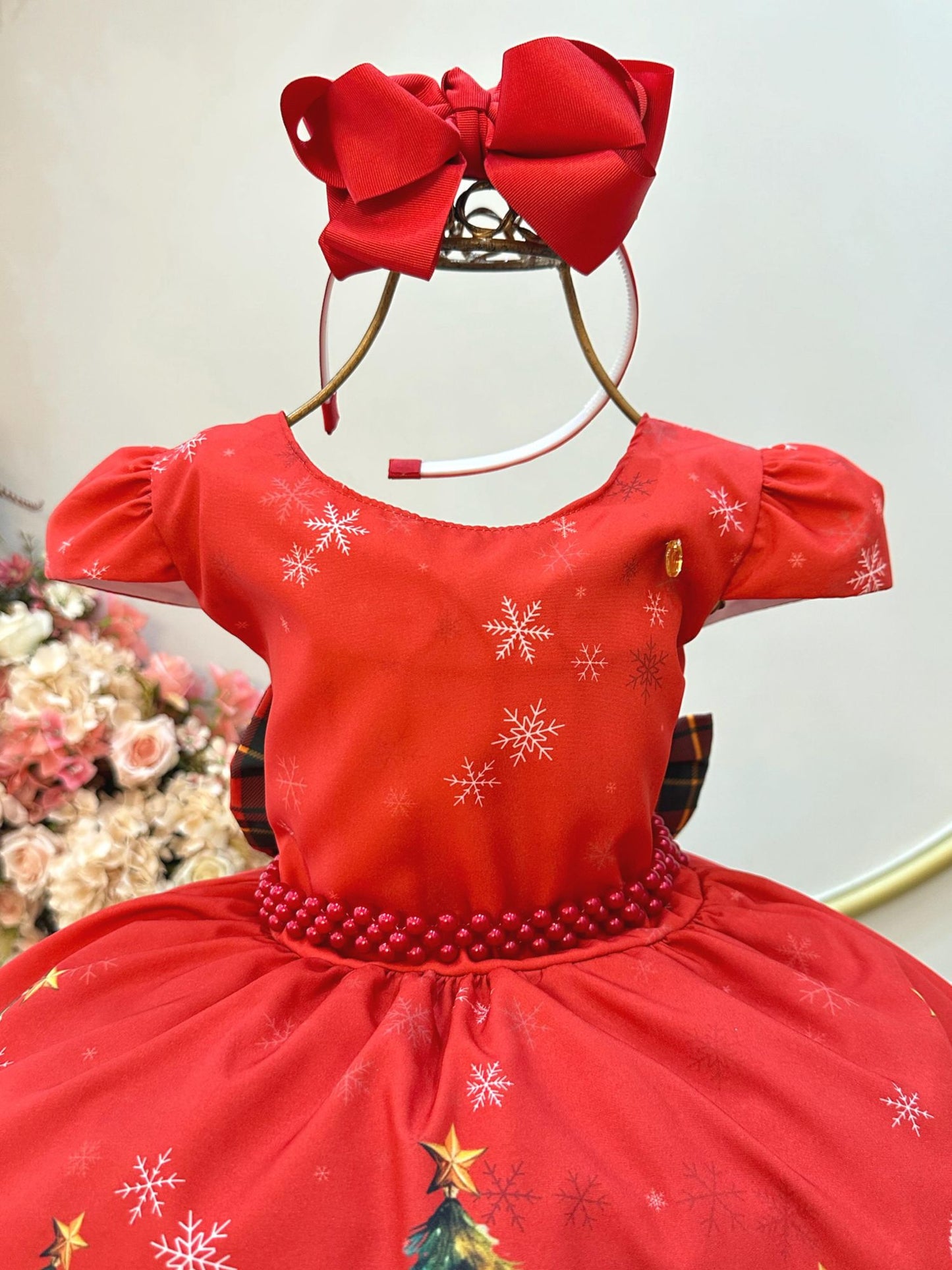 Vestido Infantil Vermelho Ursinhos Festas Natal