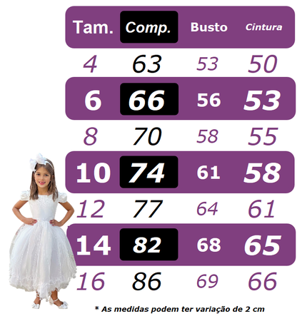 Vestido de Daminha Longo Branco Luxo para Batizado, Casamento e Festa