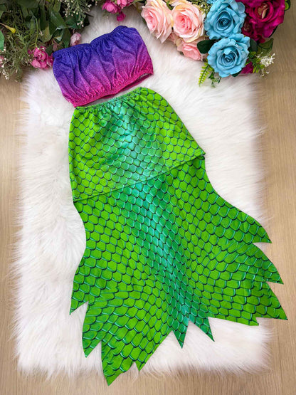 Fantasia Pequena Sereia- Ariel Top Roxo e Calda Verde