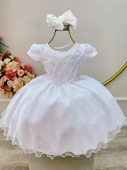 Vestido Infantil Branco Busto Nervura Festas Daminhas