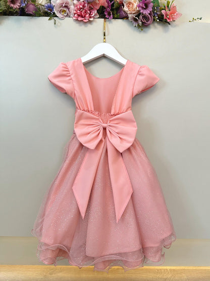 Vestido Infantil Salmão C/ Busto Nervura Festas Daminhas