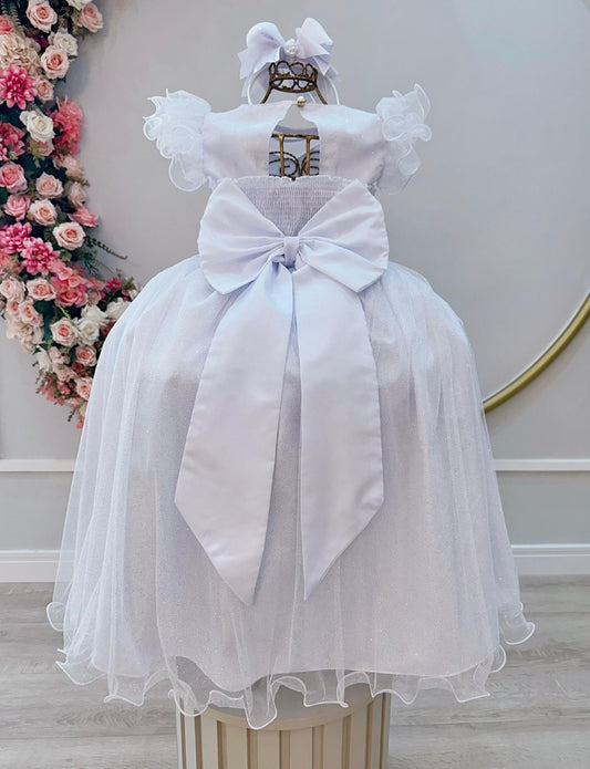 Vestido Infantil Longo Branco Daminhas de Honra C/ Glitter