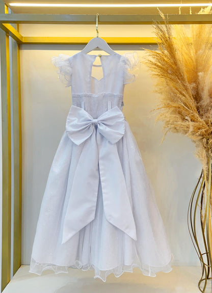 Vestido Infantil Longo Branco Daminhas de Honra C/ Glitter
